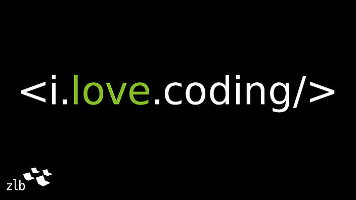 Schwarzer Hintergrund, darauf in grüner Schrift der Schriftzug "i love coding"