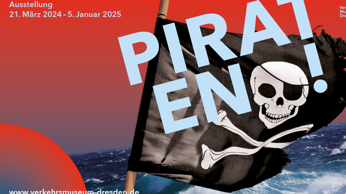 Piratenflagge auf rotem Grund