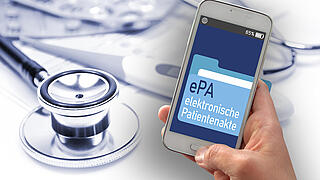 Smartphone mit der Aufschrift ePA elektronische Patientenakte