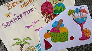 bunte Sommerbilder mit Drinks und Eiscreme