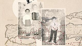 Eine Montage des Indie-Labels Rumi Sounds: Alte Kinderfotos über einer verblichenen Karte Europas.